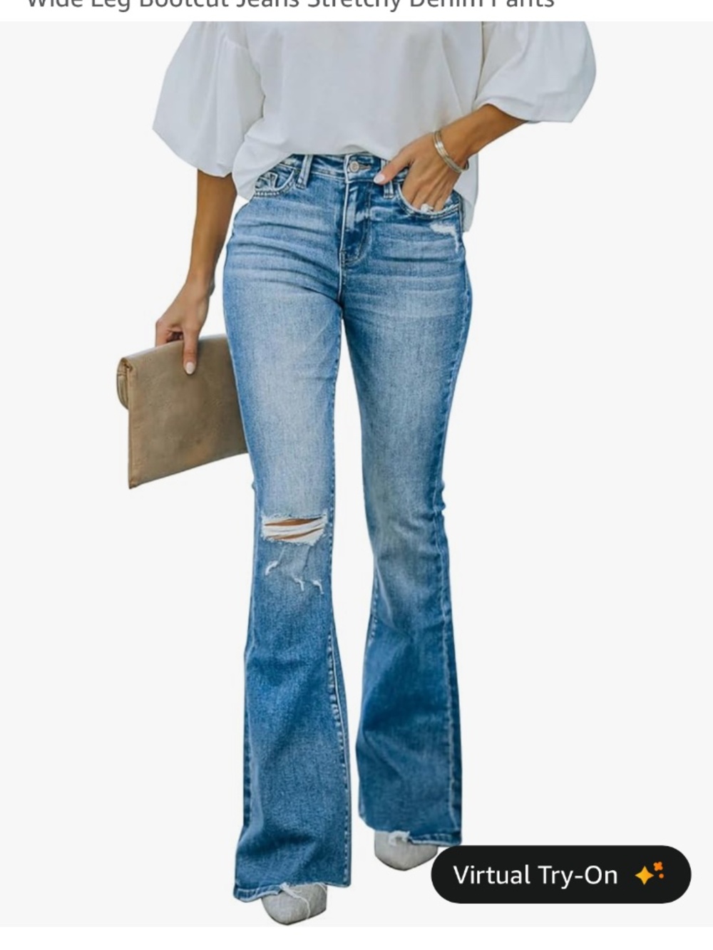 KUNMI Women's Flare Bell Bottom High Waisted Wide Leg Bootcut Blue Jeans size 12